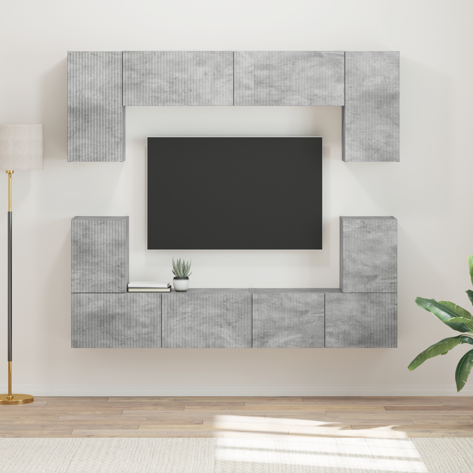 TV spintelių komplektas 5 pcs Betono pilka Apdirbta mediena