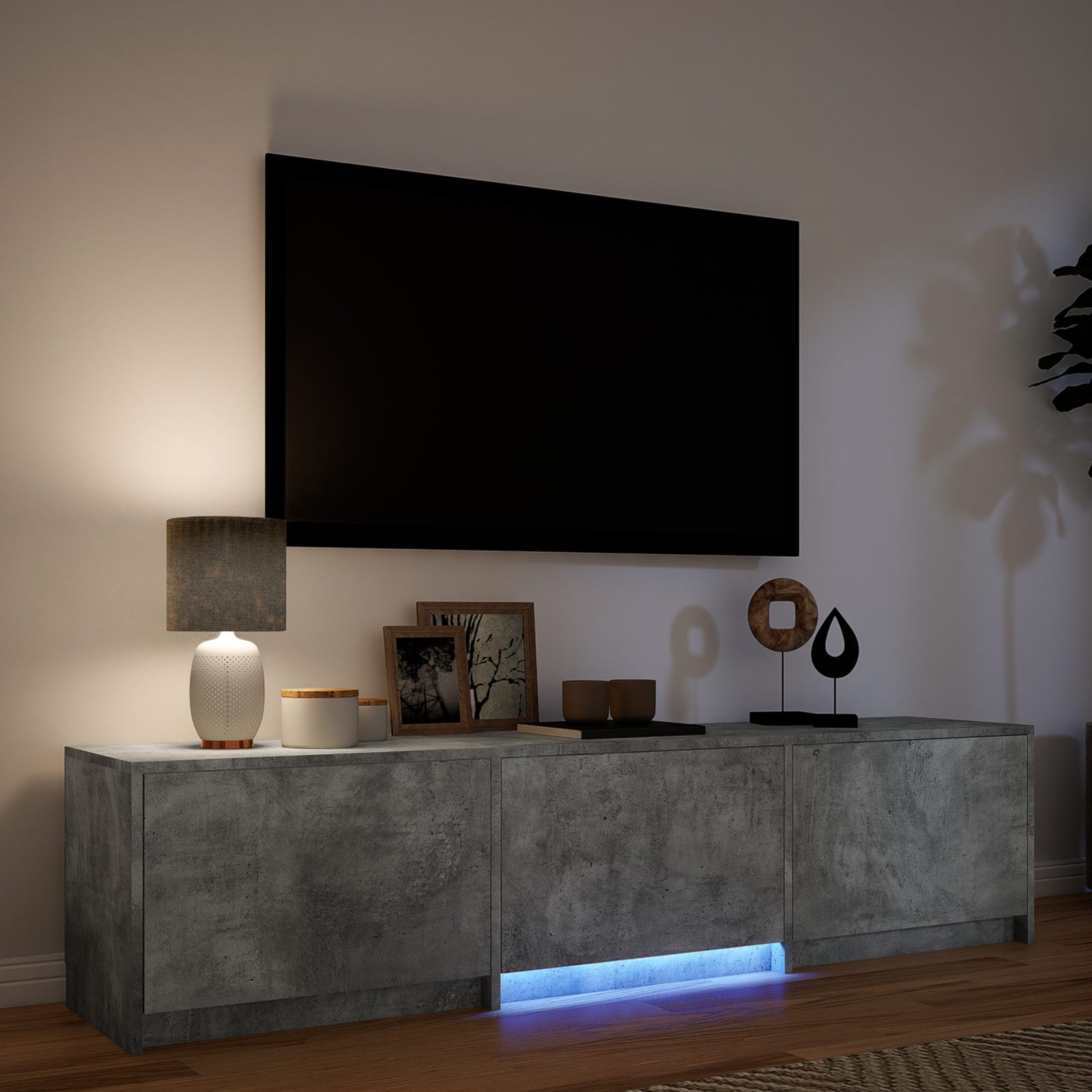 TV spintelė su LED su LED Betono Pilka 165 x 34 x 40 cm