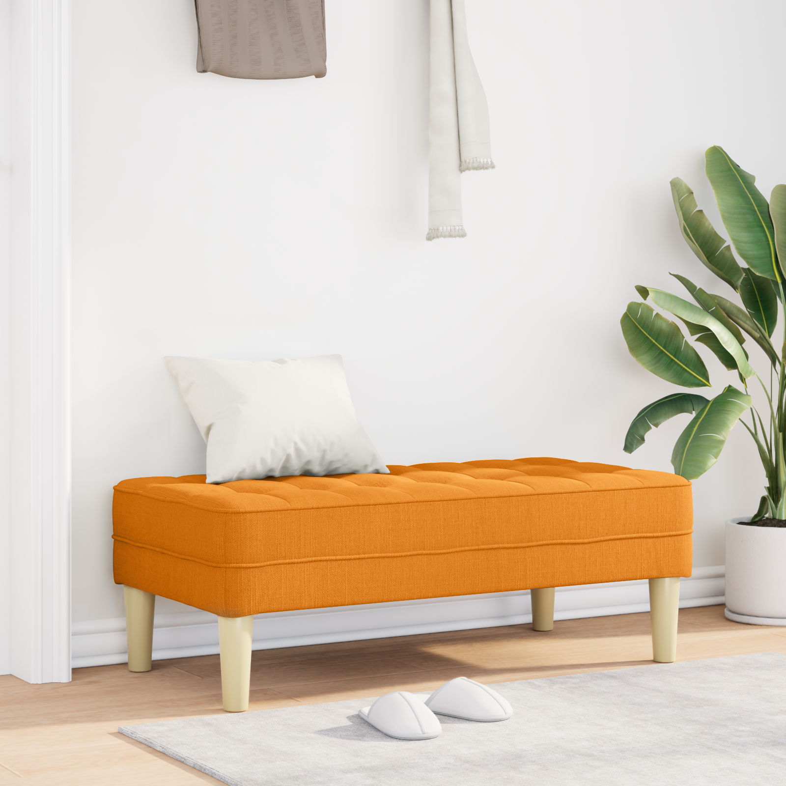 suoliukas su pagalve Tamsiai geltona 113 x 57 x 39 cm audinys