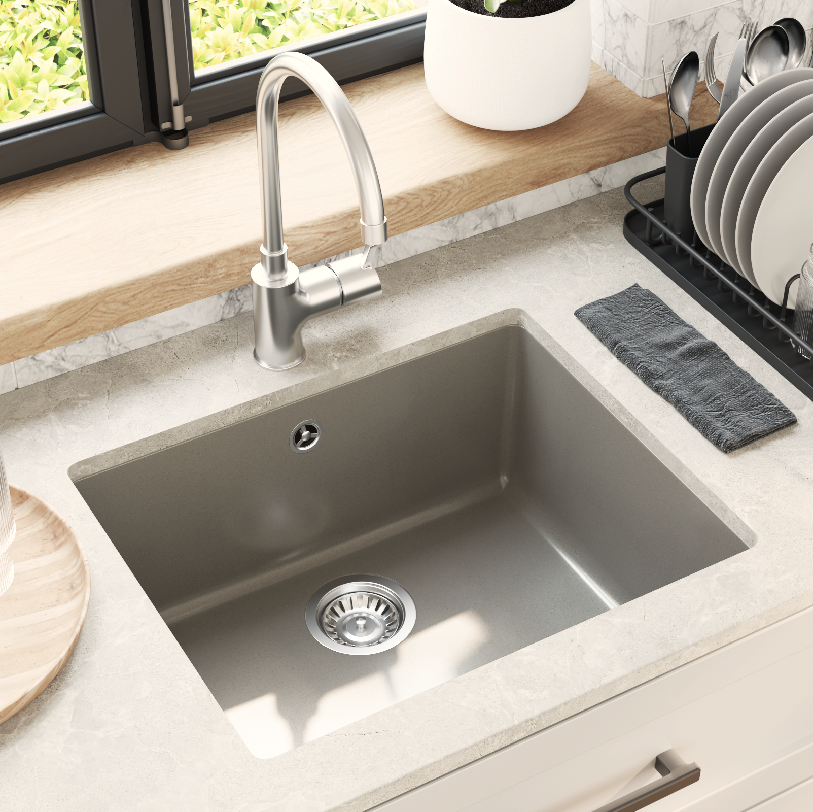 Kriauklė Pilka 530 x 460 mm 80% Kvarcas ir 20% Derva