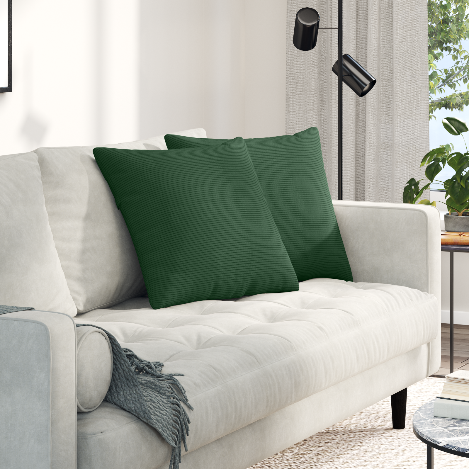 Sofa Pagalvės 2 pcs Tamsiai žalia 50 x 50 cm Kordūrinis audinys