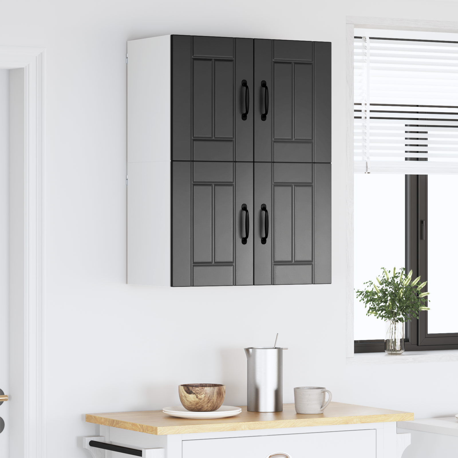 Virtuvės sieninė spintelė 2 pcs Juoda 60 x 31 x 40 cm