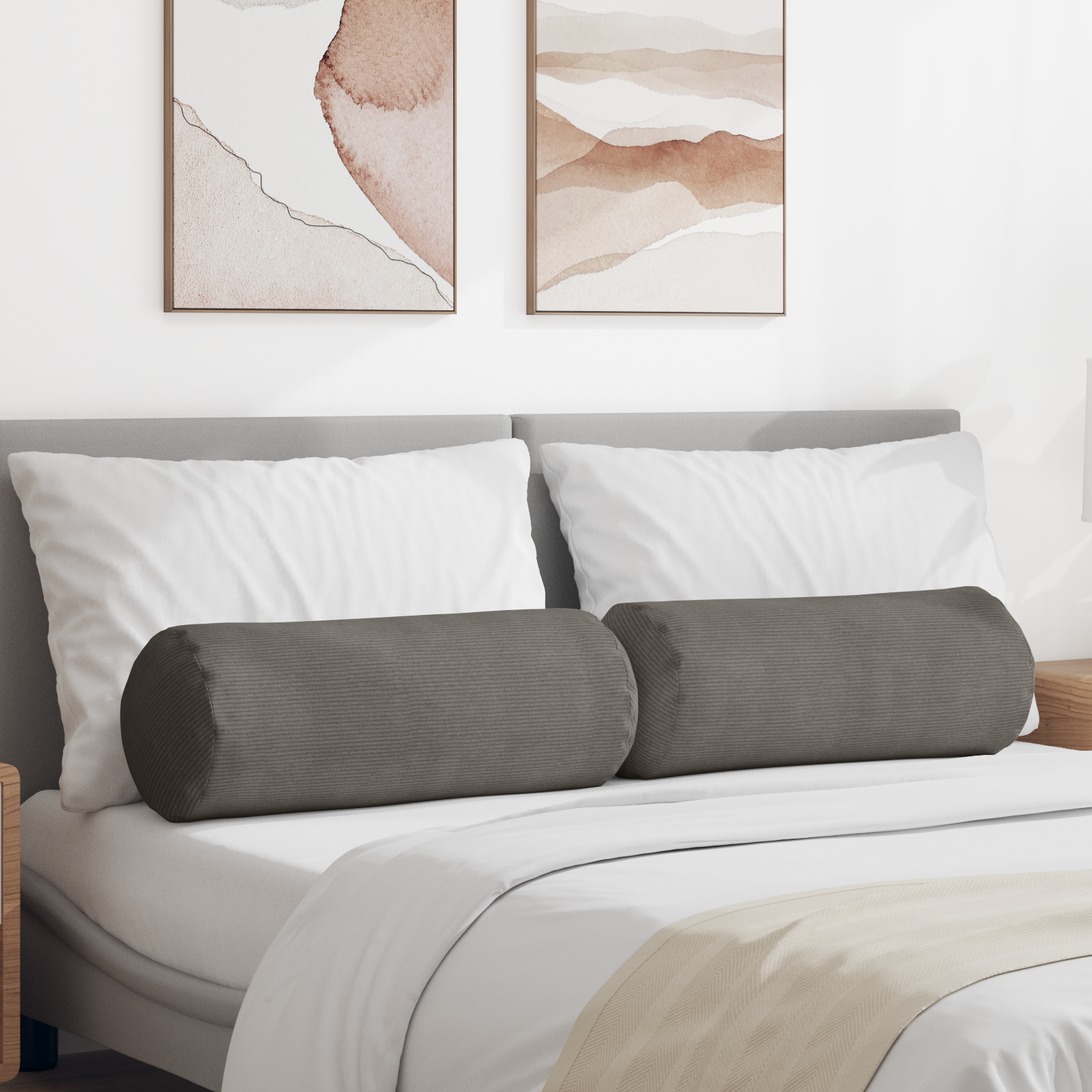 Pagalvės 2 pcs Šviesiai pilka Ø 25 x 70 cm Kordūrinis audinys
