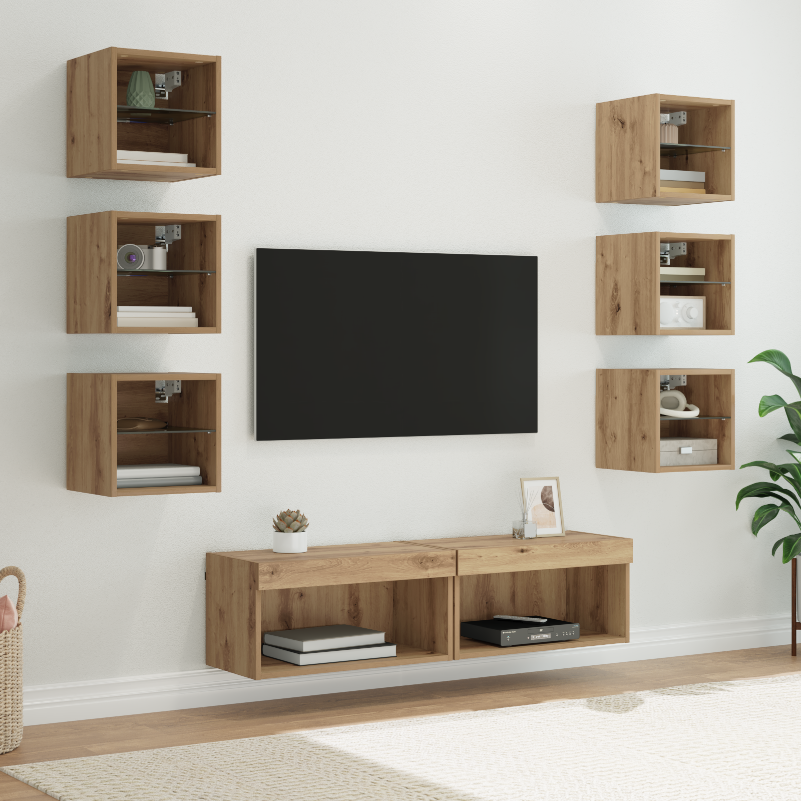 TV cabinet 8 pcs Artisan oak Glass