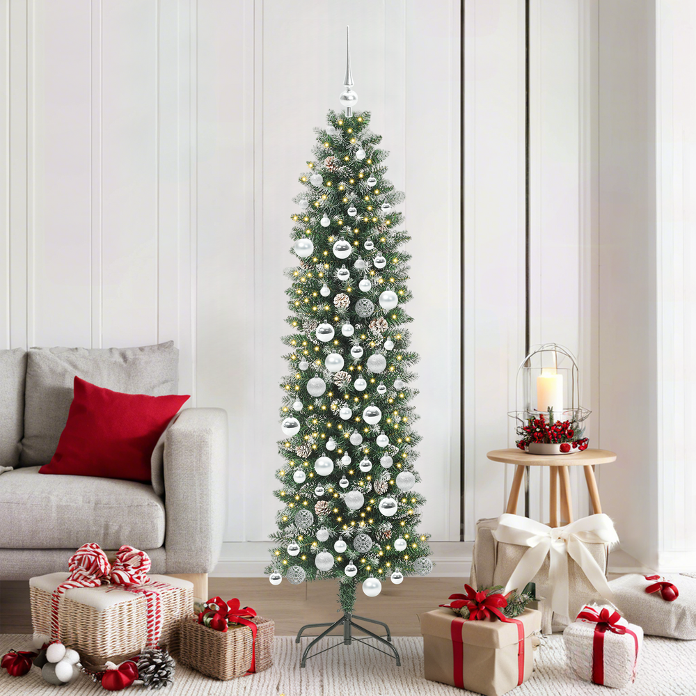 Artificial Slim Christmas Tree with 300 LED Green and White 180 cm
