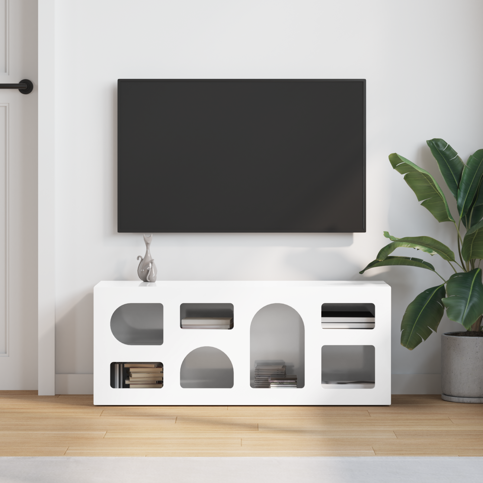 Televizoriaus spintelė Aukštai blizganti balta 100 x 35 x 40 cm