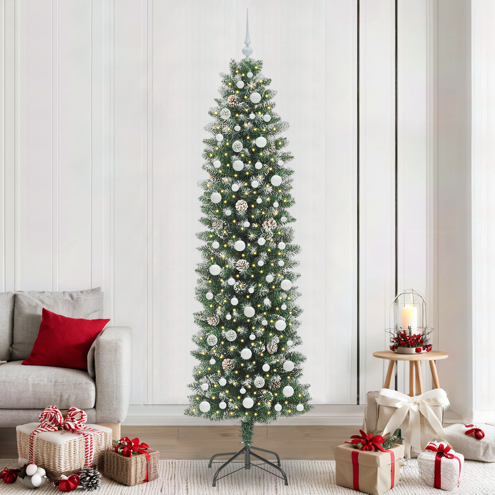 Artificial Slim Christmas Tree with 300 LED Green and White 240 cm