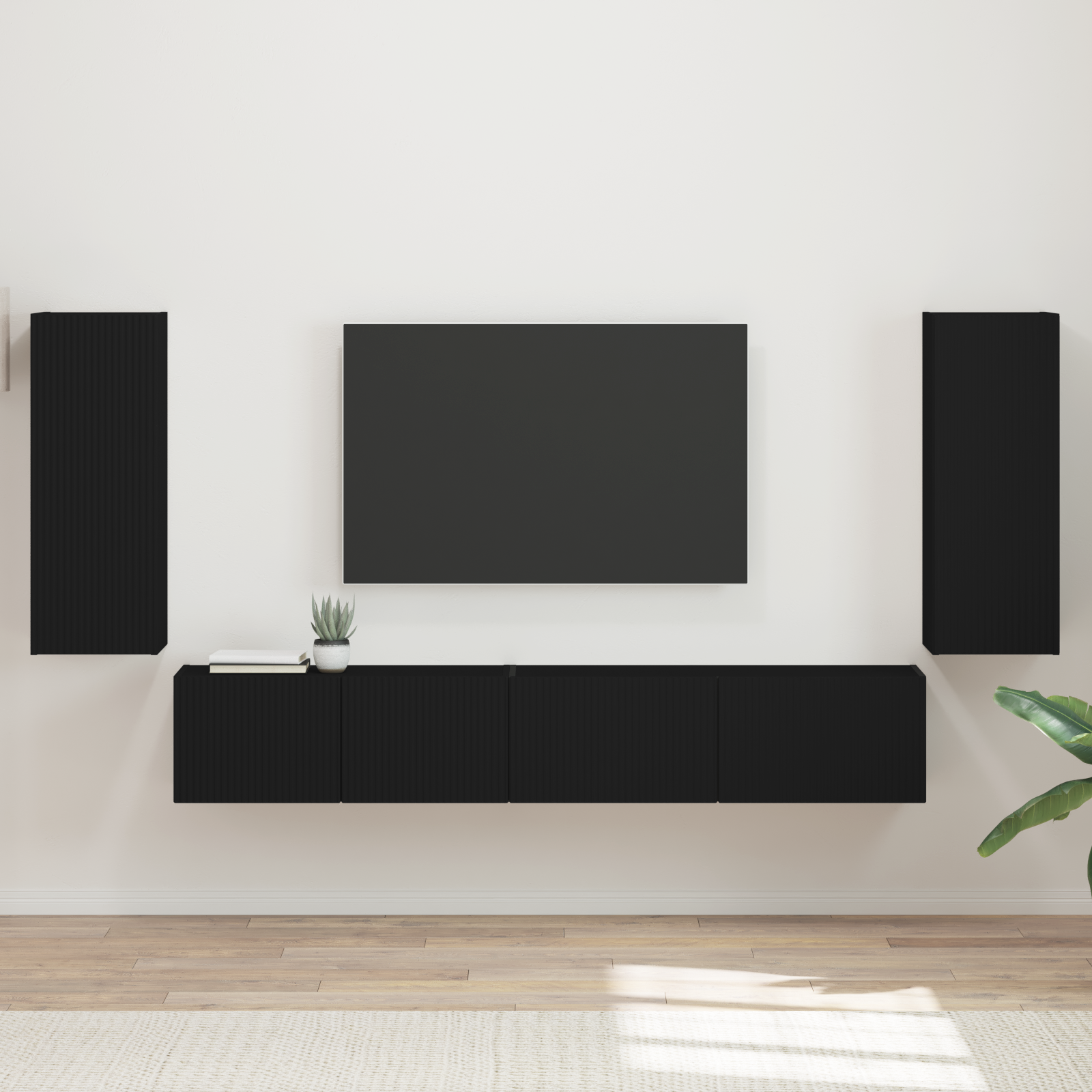 TV spintelių komplektas 4 pcs Juoda Apdirbta mediena