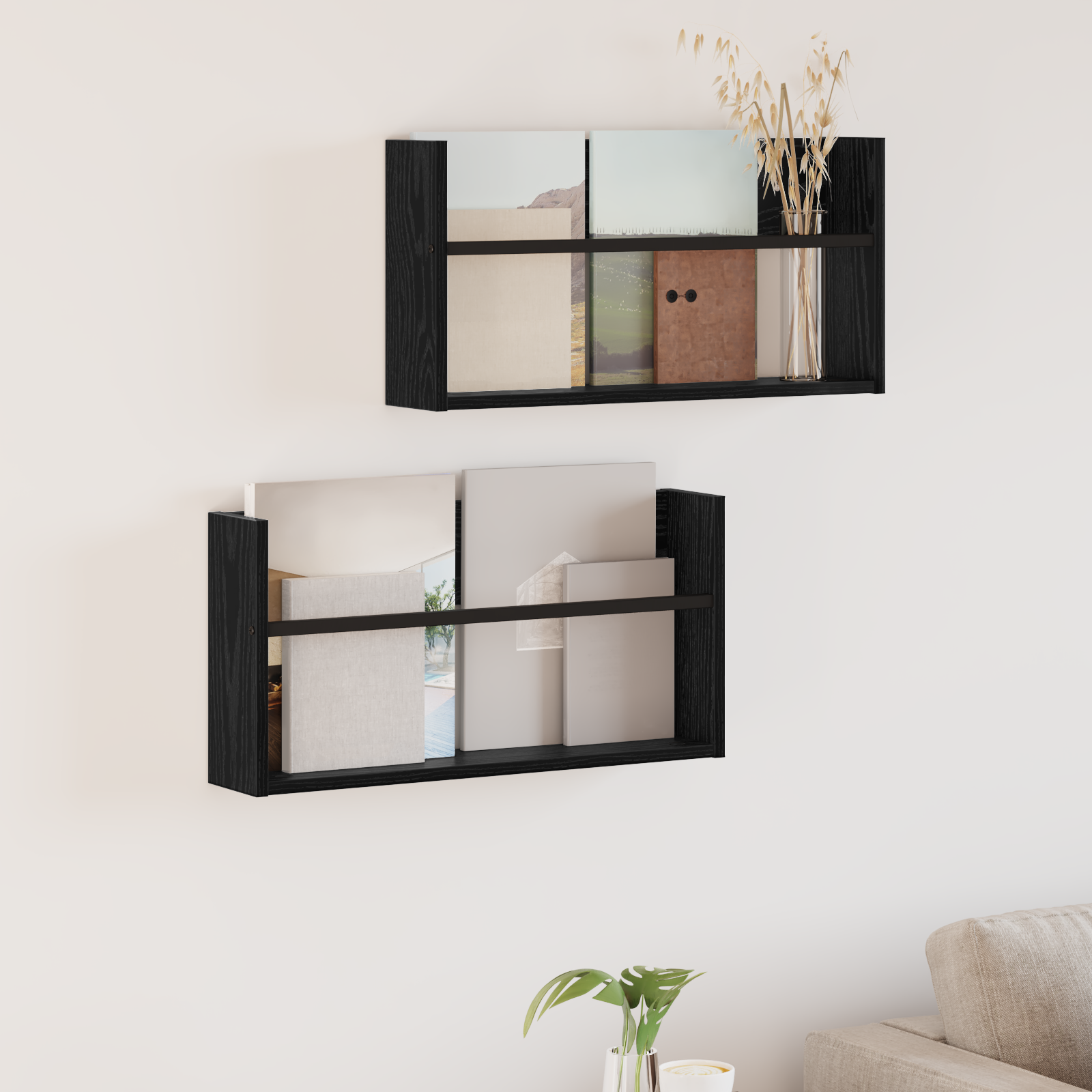 Žurnalų stovas su lentyna 2 pcs Juodas ąžuolas 60 x 12 x 30 cm