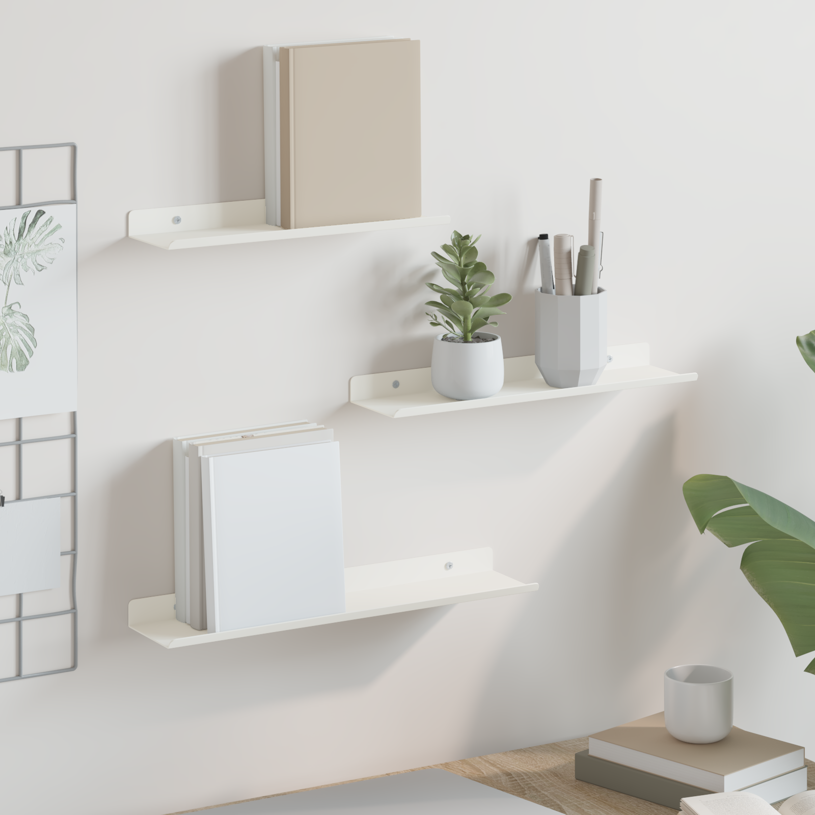 Plūduriuojanti lentyna 3 pcs Baltas 40 x 9 x 2,5 cm Plienas