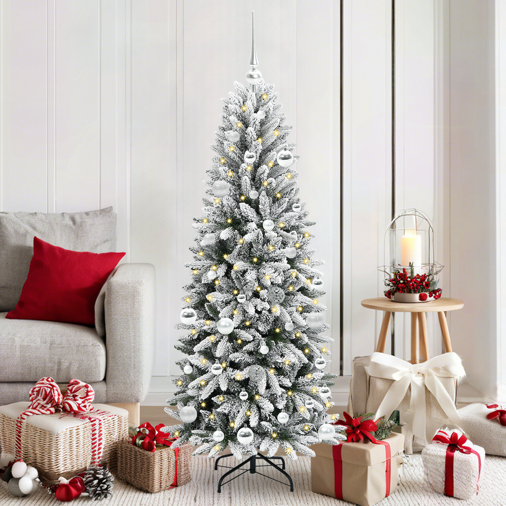 Artificial Christmas tree with 150 LED lights and stand White 150 cm