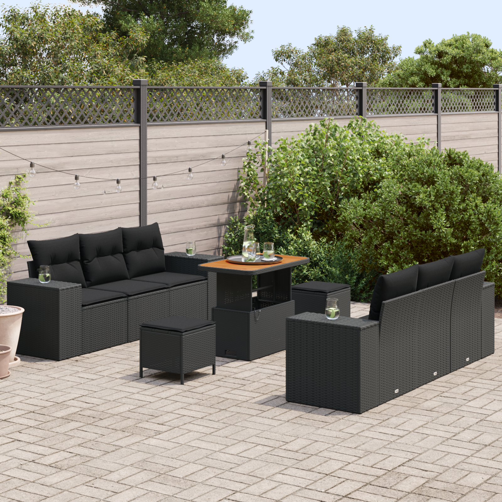 Sodo Sofų Rinkinys su pagalve 9 pcs Juoda 90 x 55 x 71 cm