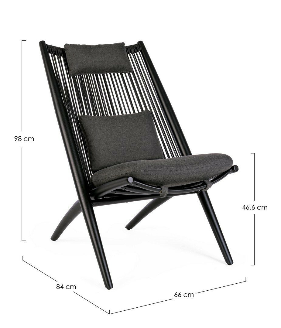 ALOHA lounge chair, black, rope
