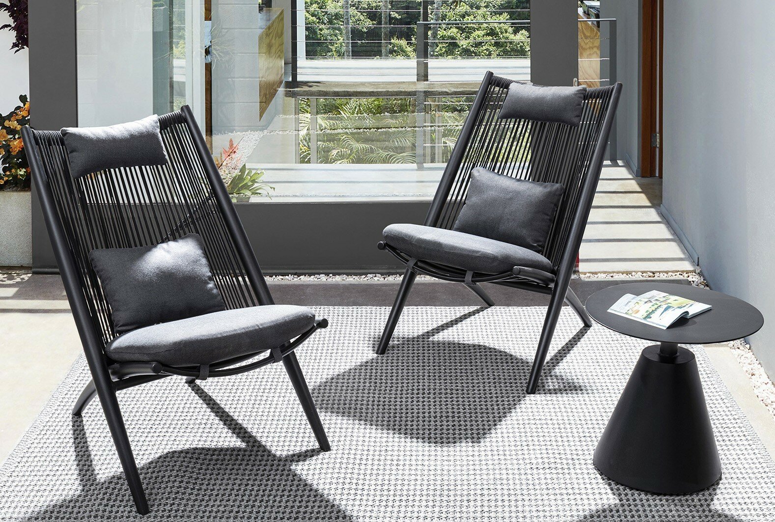ALOHA lounge chair, black, rope
