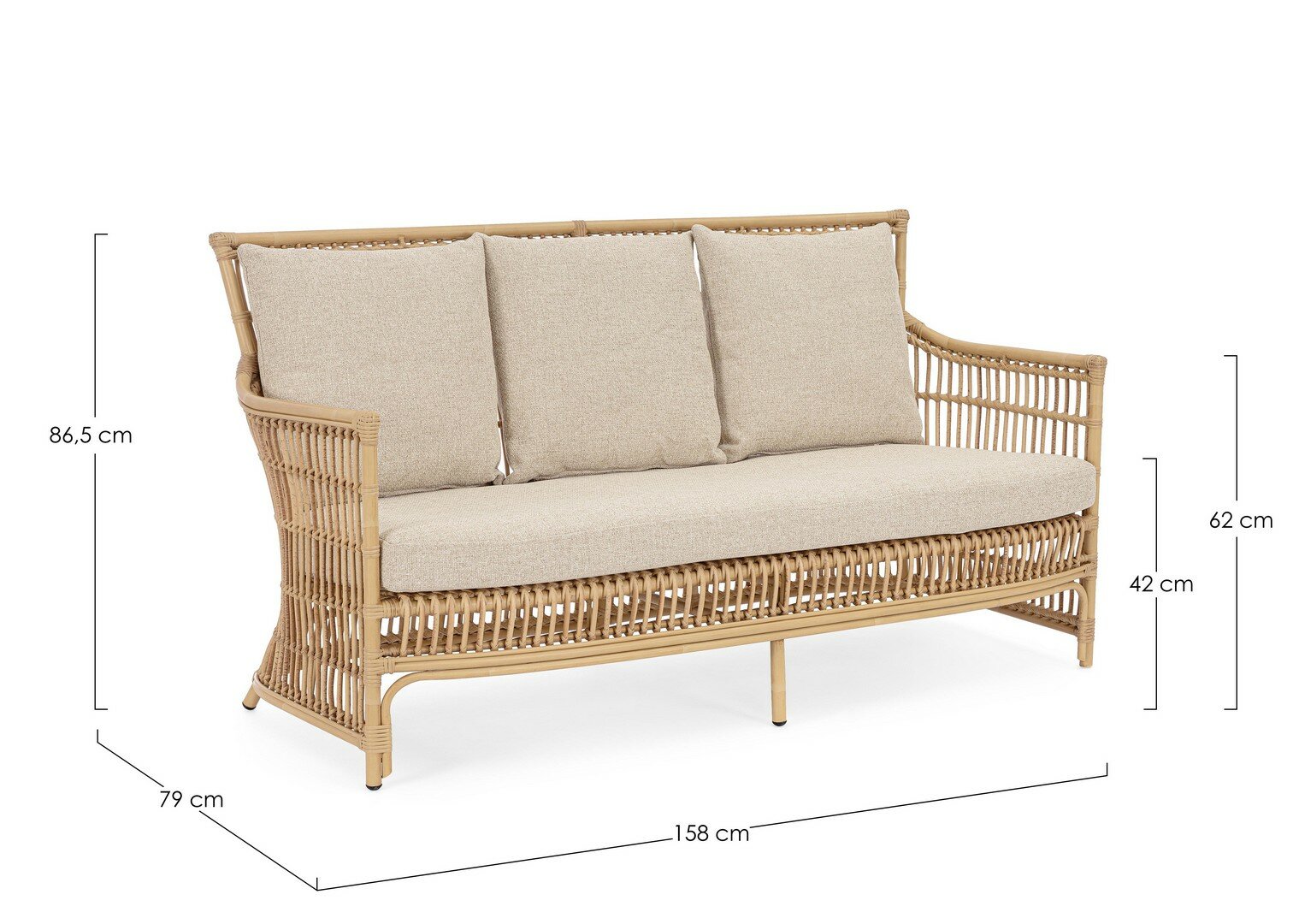 Sofa ADELMA, rattan effect, rope
