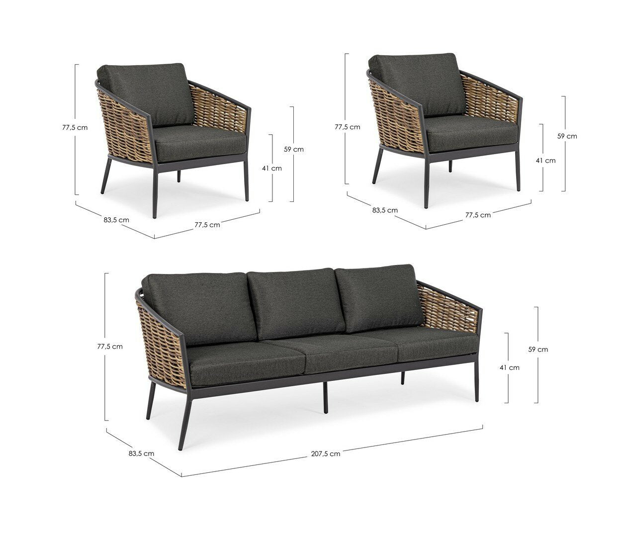 Garden furniture set MARIBELA, anthracite, rope