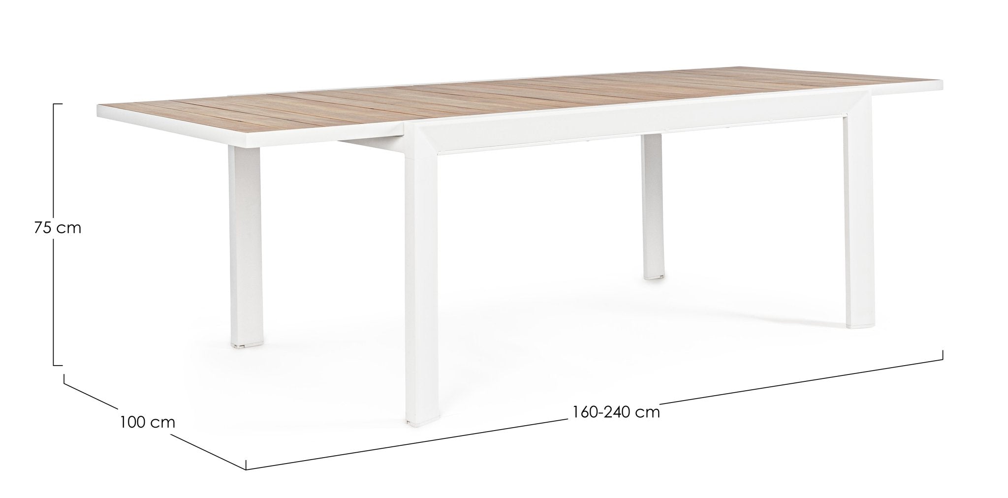 Išskleidžiamas lauko stalas BELMAR, baltas 160–240x100