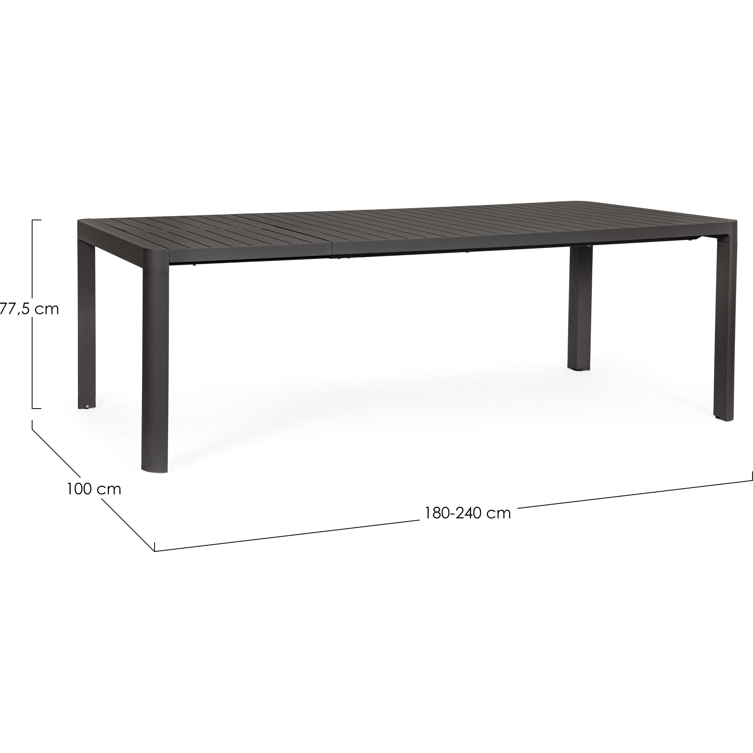 KIPLIN prasiilginantis lauko valgomojo stalas, 180-240x100cm, tamsiai pilkas