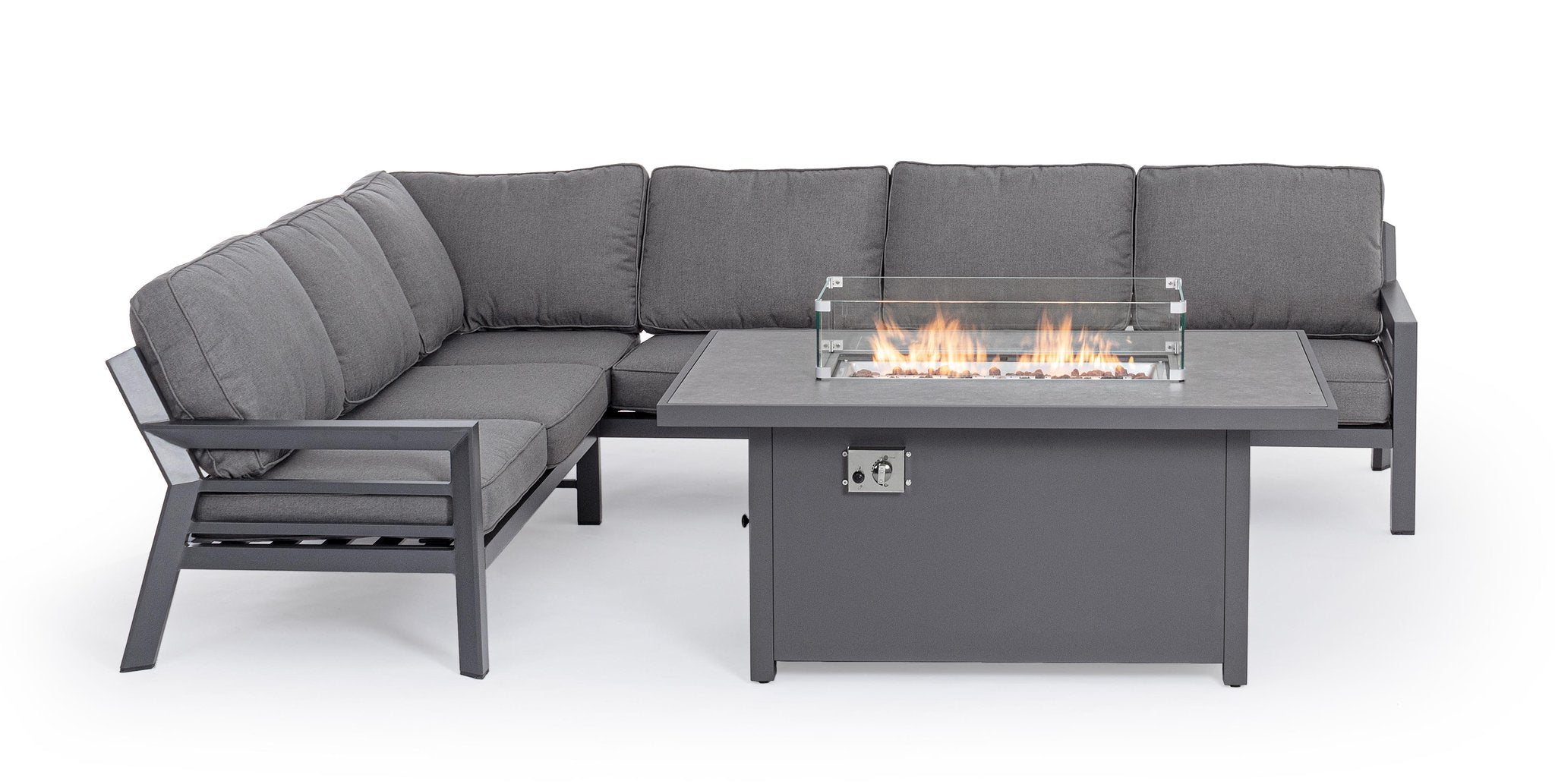 Lauko baldų kampinis komplektas HENDRIX CHARCOAL, su židiniu