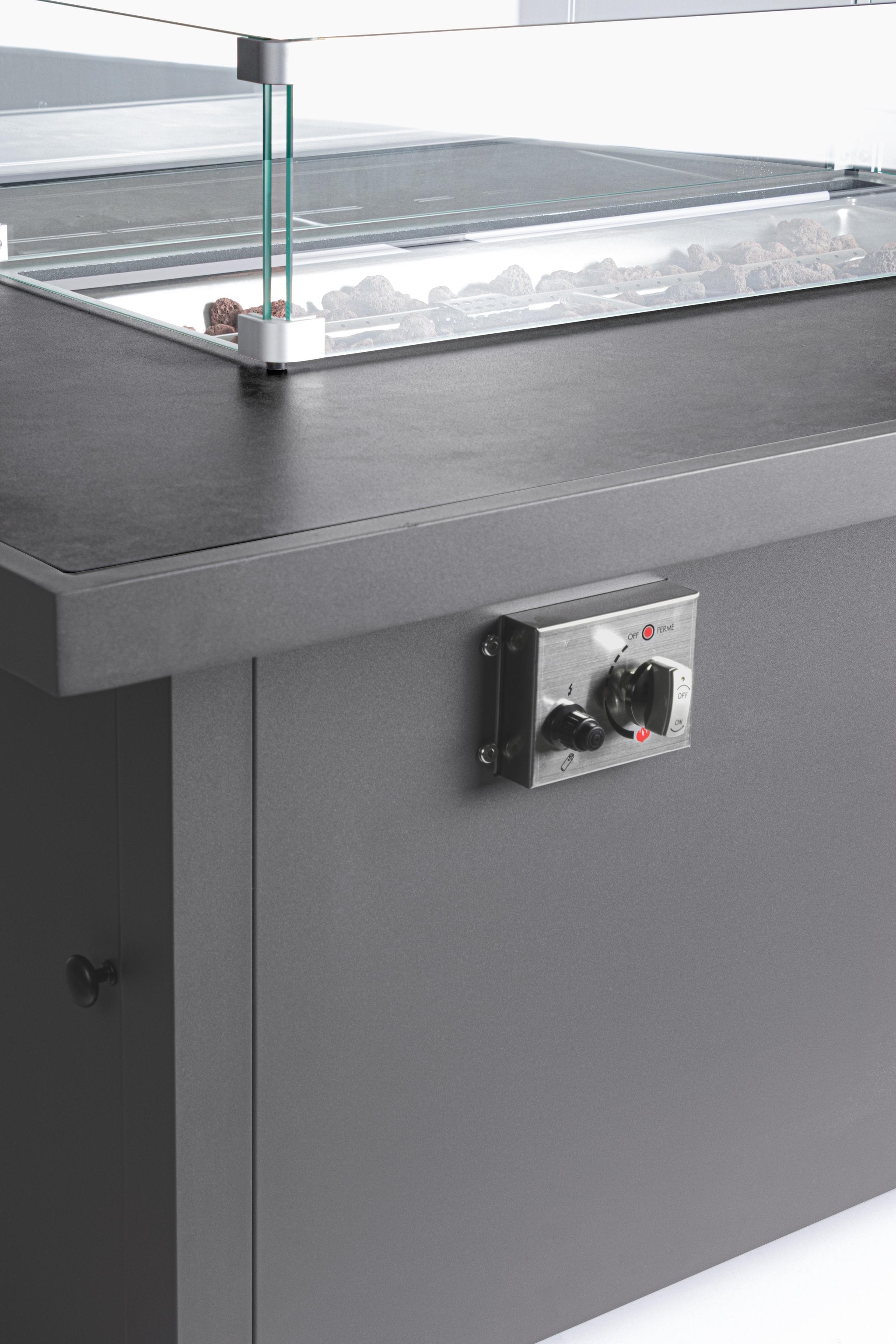 Lauko baldų kampinis komplektas HENDRIX CHARCOAL, su židiniu