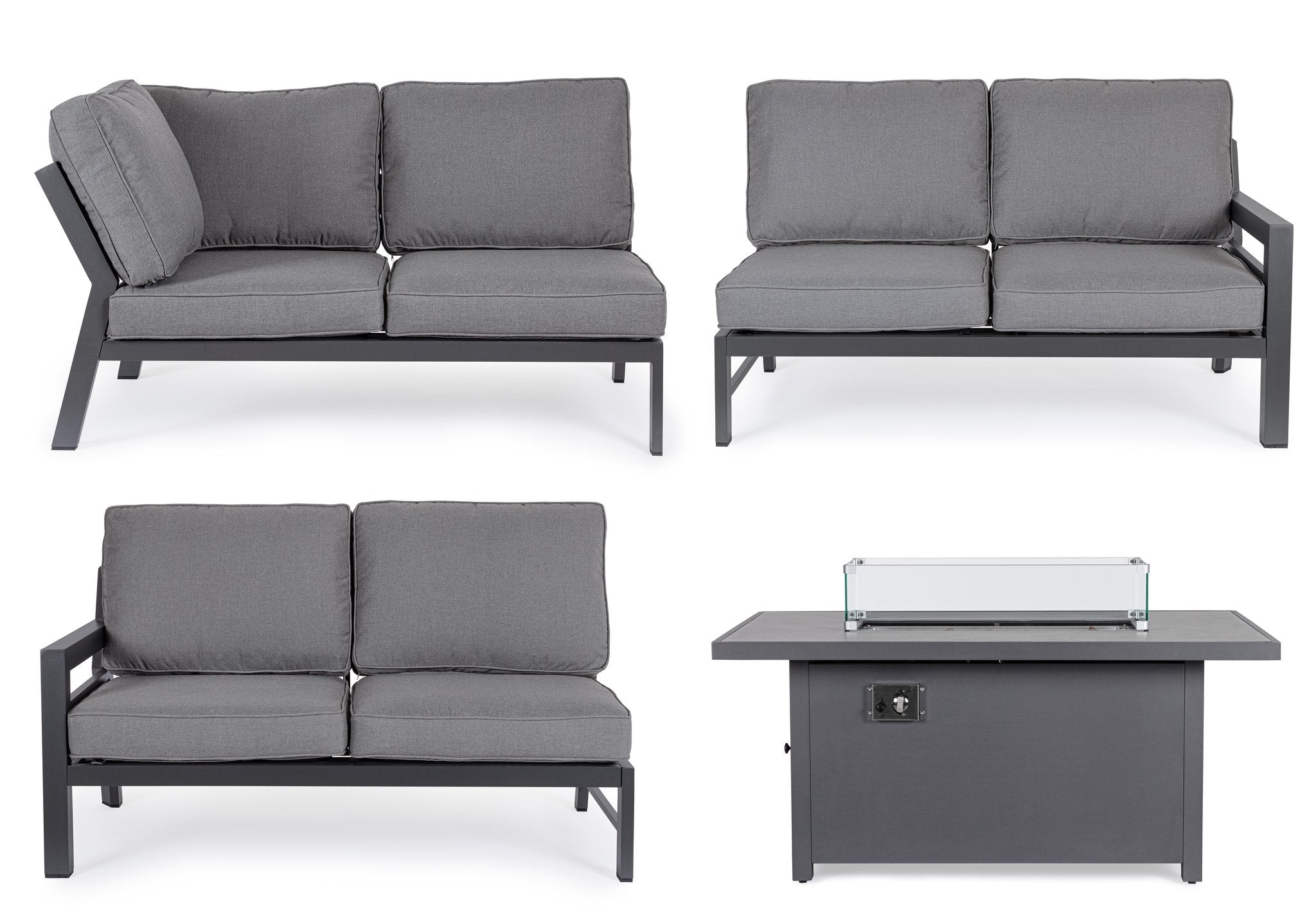 Lauko baldų kampinis komplektas HENDRIX CHARCOAL, su židiniu