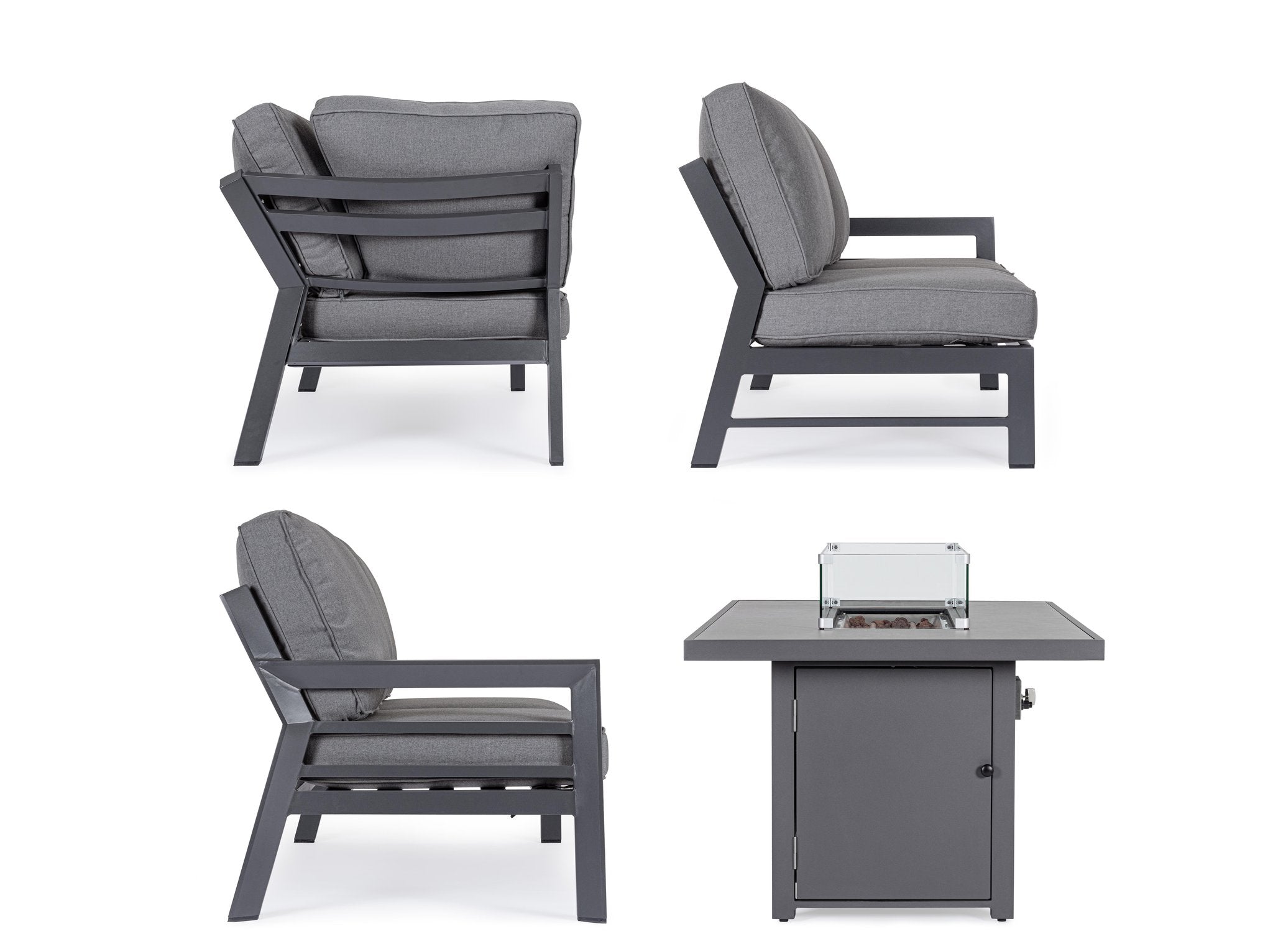 Lauko baldų kampinis komplektas HENDRIX CHARCOAL, su židiniu