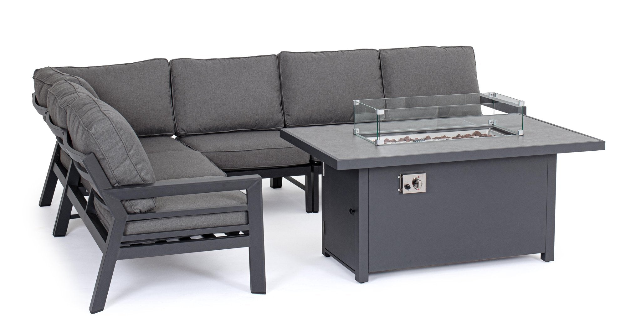 Lauko baldų kampinis komplektas HENDRIX CHARCOAL, su židiniu