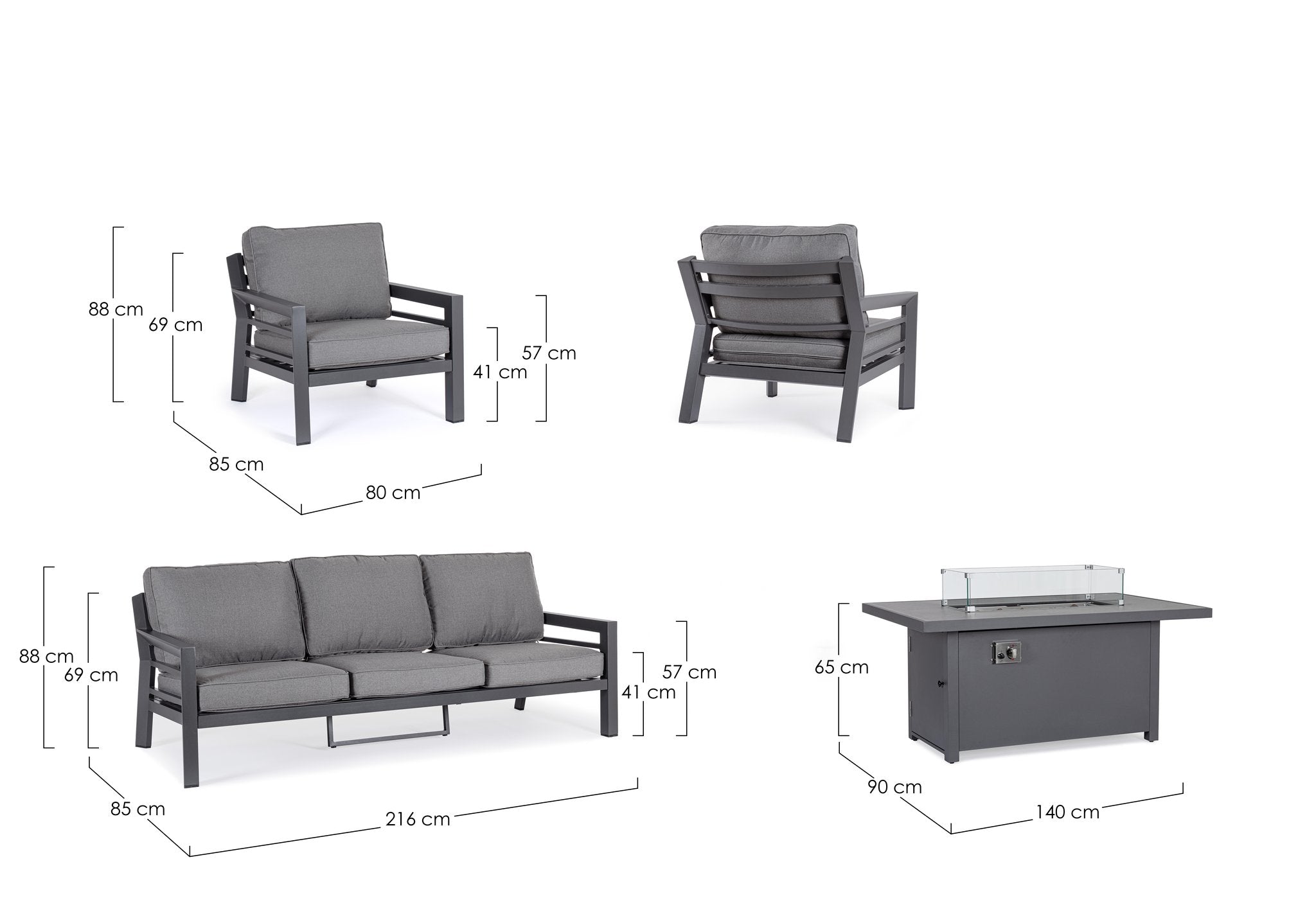 Lauko baldų komplektas HENDRIX CHARCOAL, 4 dalių