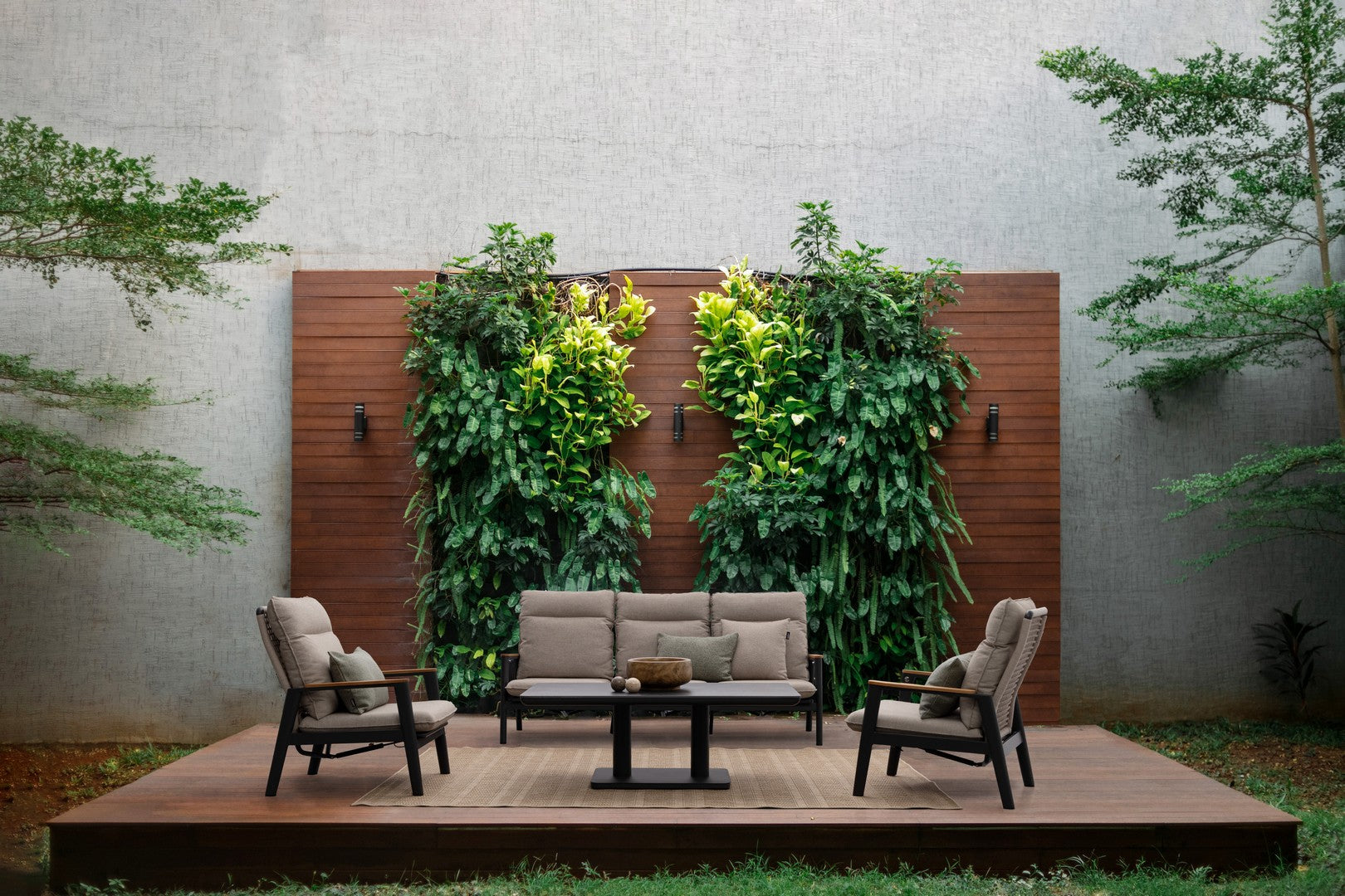 Sofa MIGUEL, anthracite, teak/rope