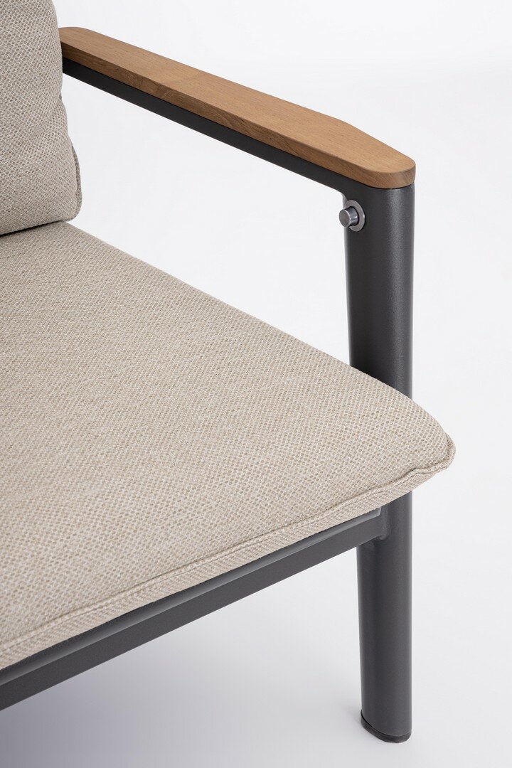 Sofa MIGUEL, anthracite, teak/rope