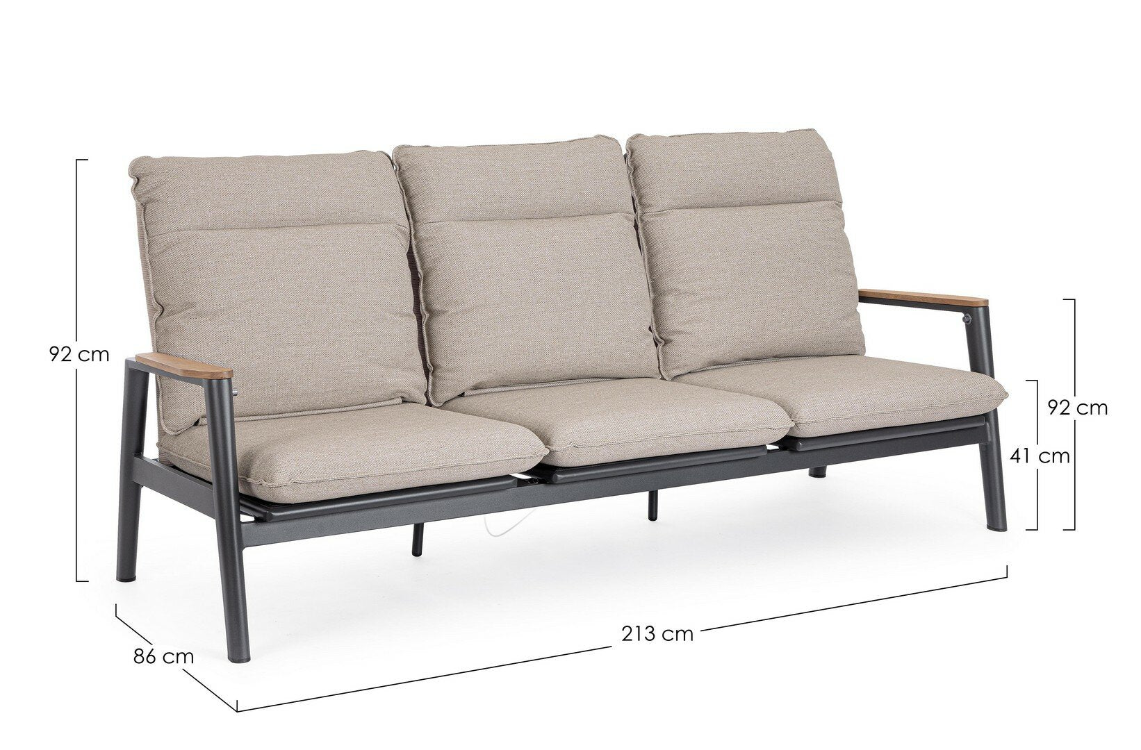 Sofa MIGUEL, anthracite, teak/rope