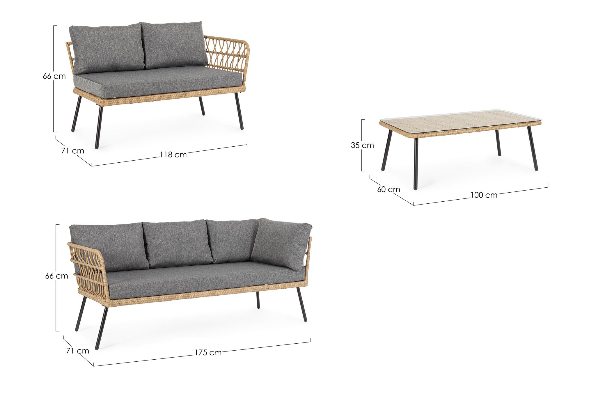 Lauko kampinis baldų komplektas BURREL NATURAL, su staliuku