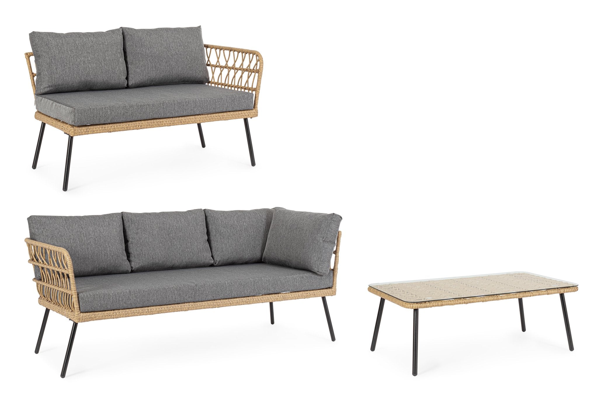 Lauko kampinis baldų komplektas BURREL NATURAL, su staliuku