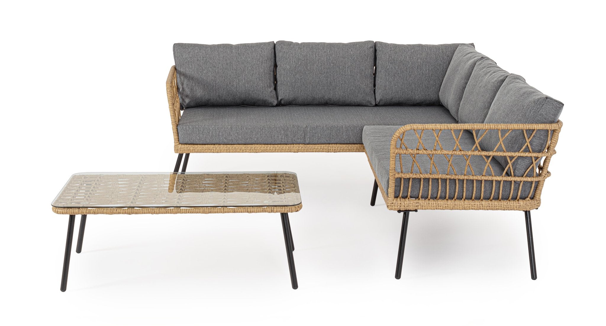 Lauko kampinis baldų komplektas BURREL NATURAL, su staliuku