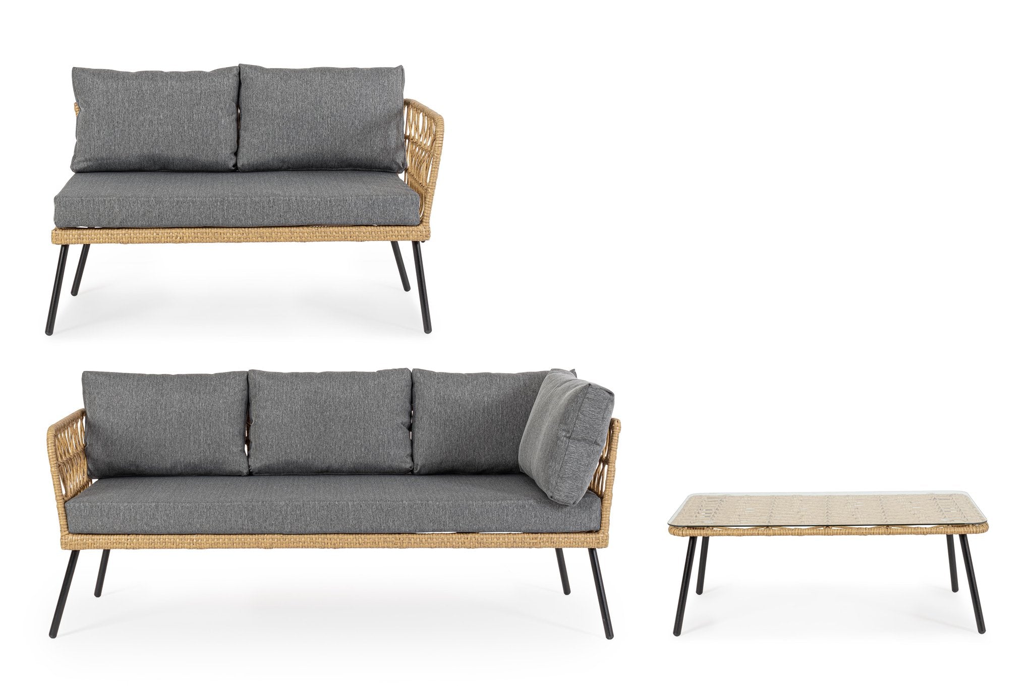 Lauko kampinis baldų komplektas BURREL NATURAL, su staliuku