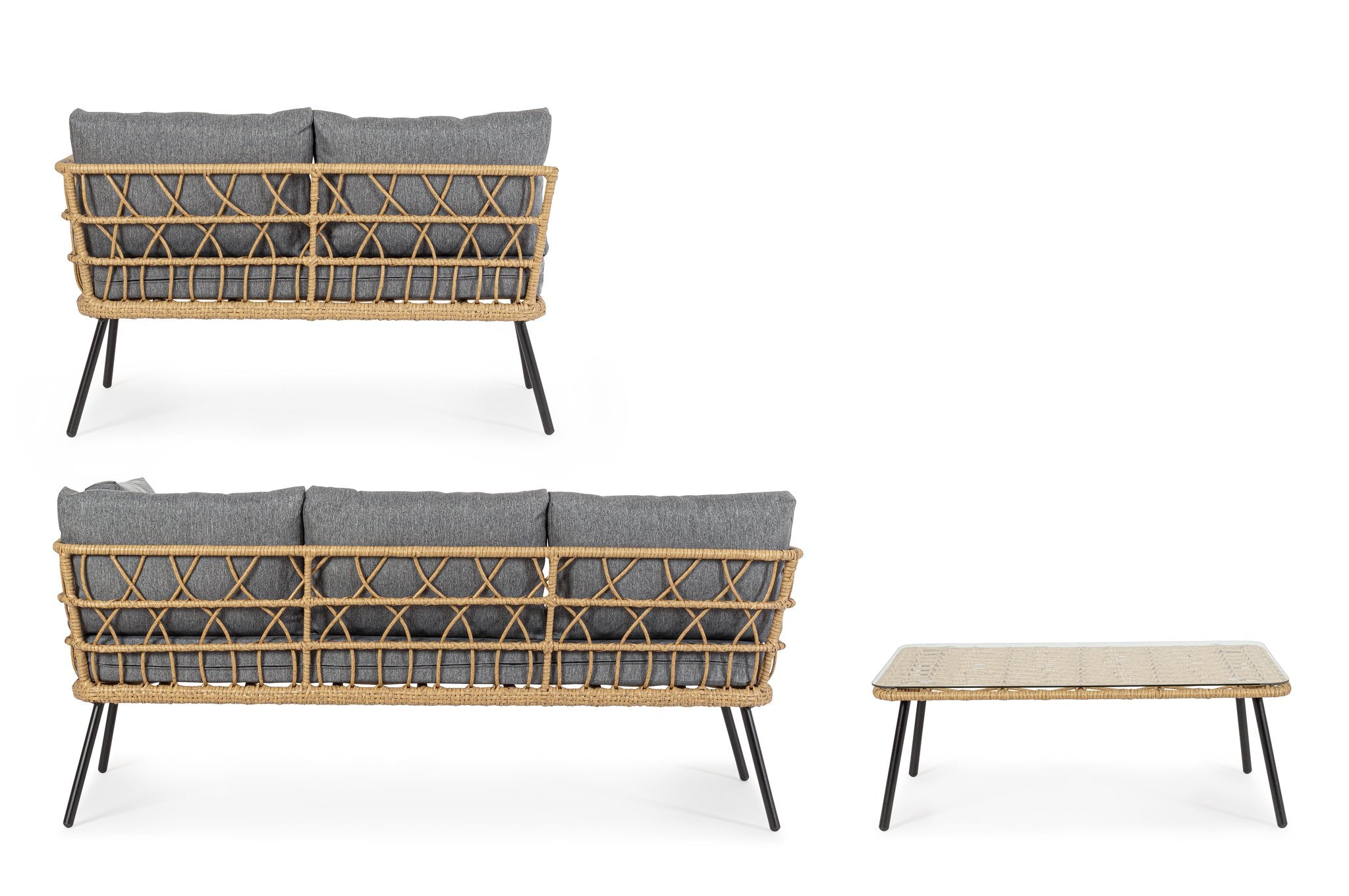 Lauko kampinis baldų komplektas BURREL NATURAL, su staliuku