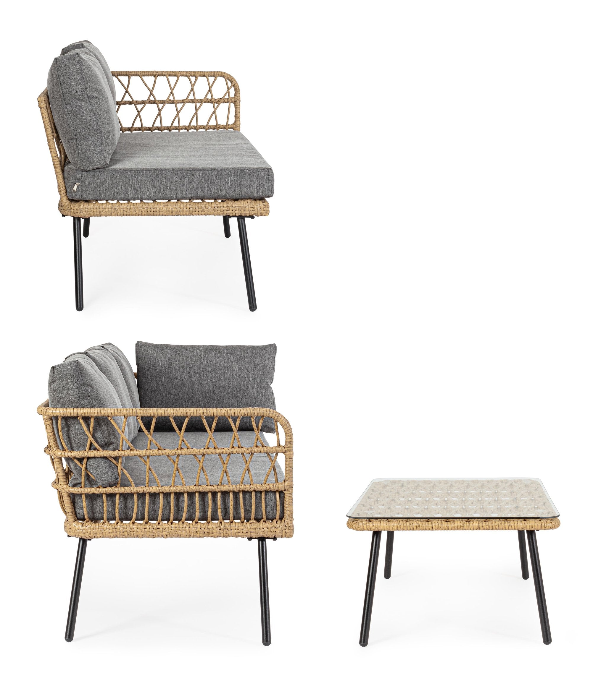 Lauko kampinis baldų komplektas BURREL NATURAL, su staliuku