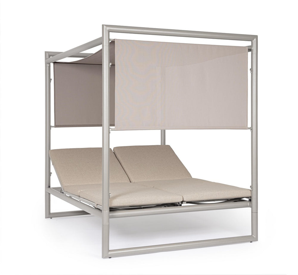 Sun lounger KONNOR, rattan, textilene/canopy