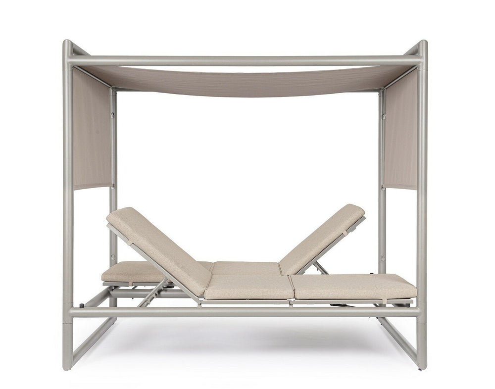 Sun lounger KONNOR, rattan, textilene/canopy