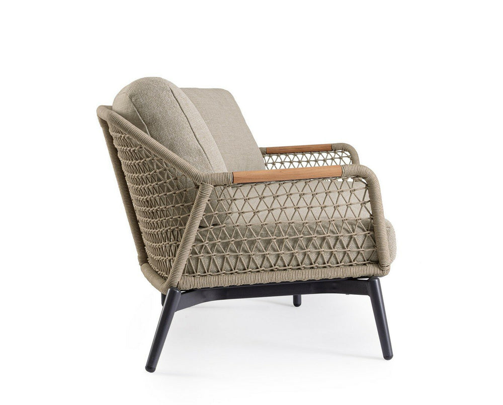 Sofa EULERO, anthracite, teak/rope