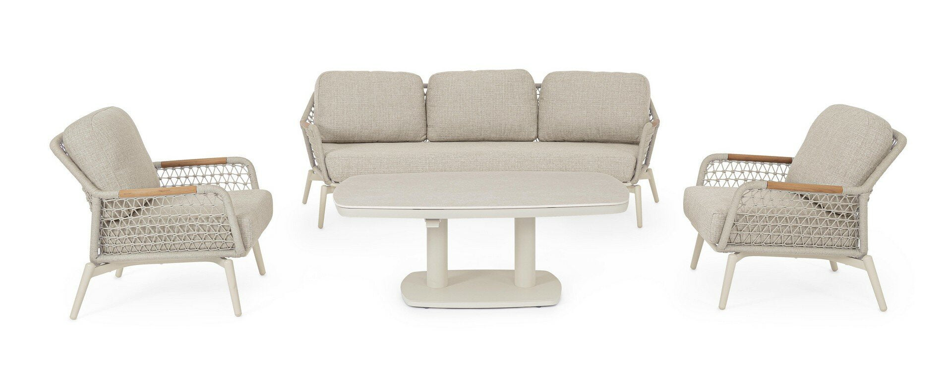Sofa EULERO, pelican, teak/rope