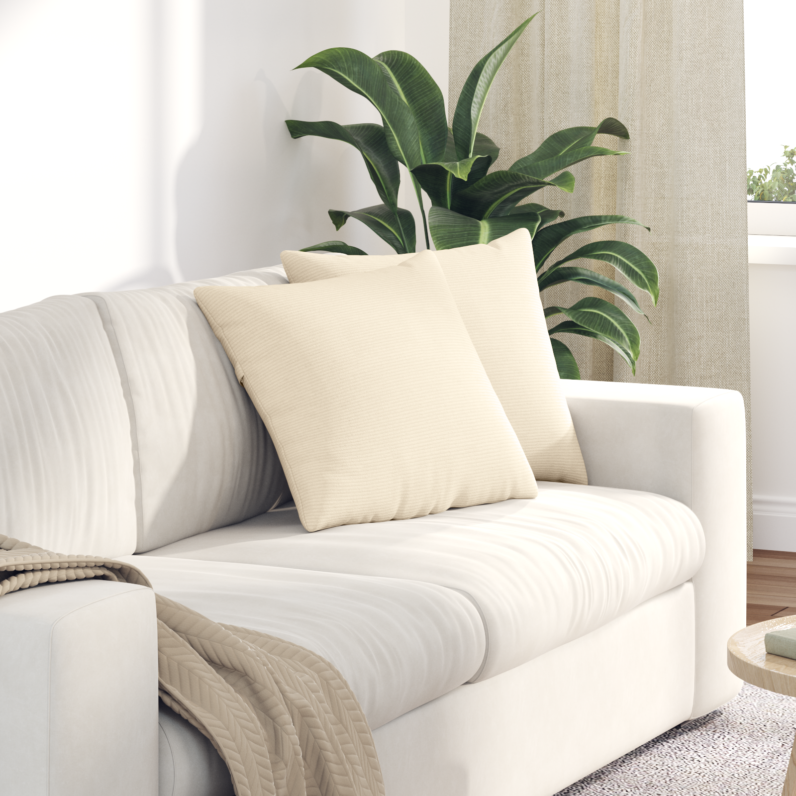 Sofa Pagalvės 2 pcs Kreminė 45 x 45 cm Kordūrinis audinys