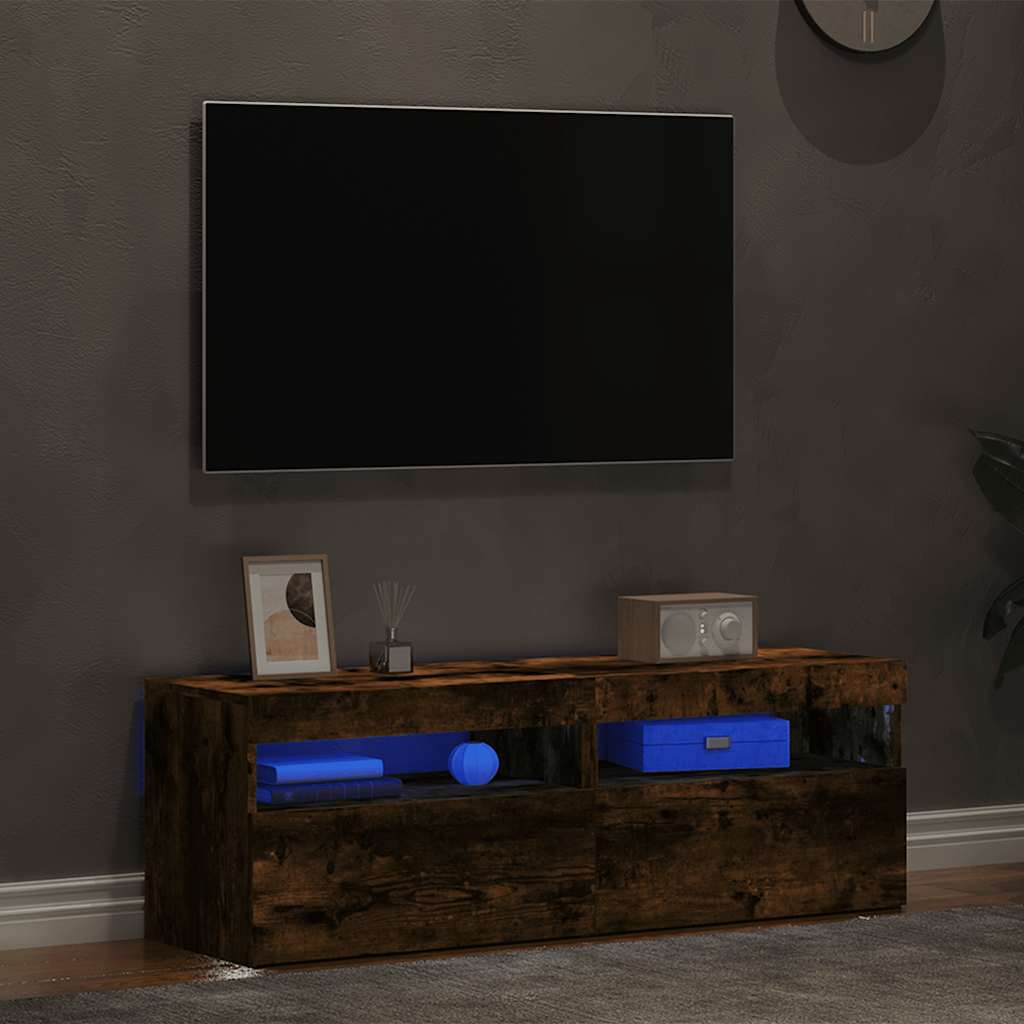 TV spintelės su LED, 2vnt., dūminio ąžuolo, 60x35x40cm