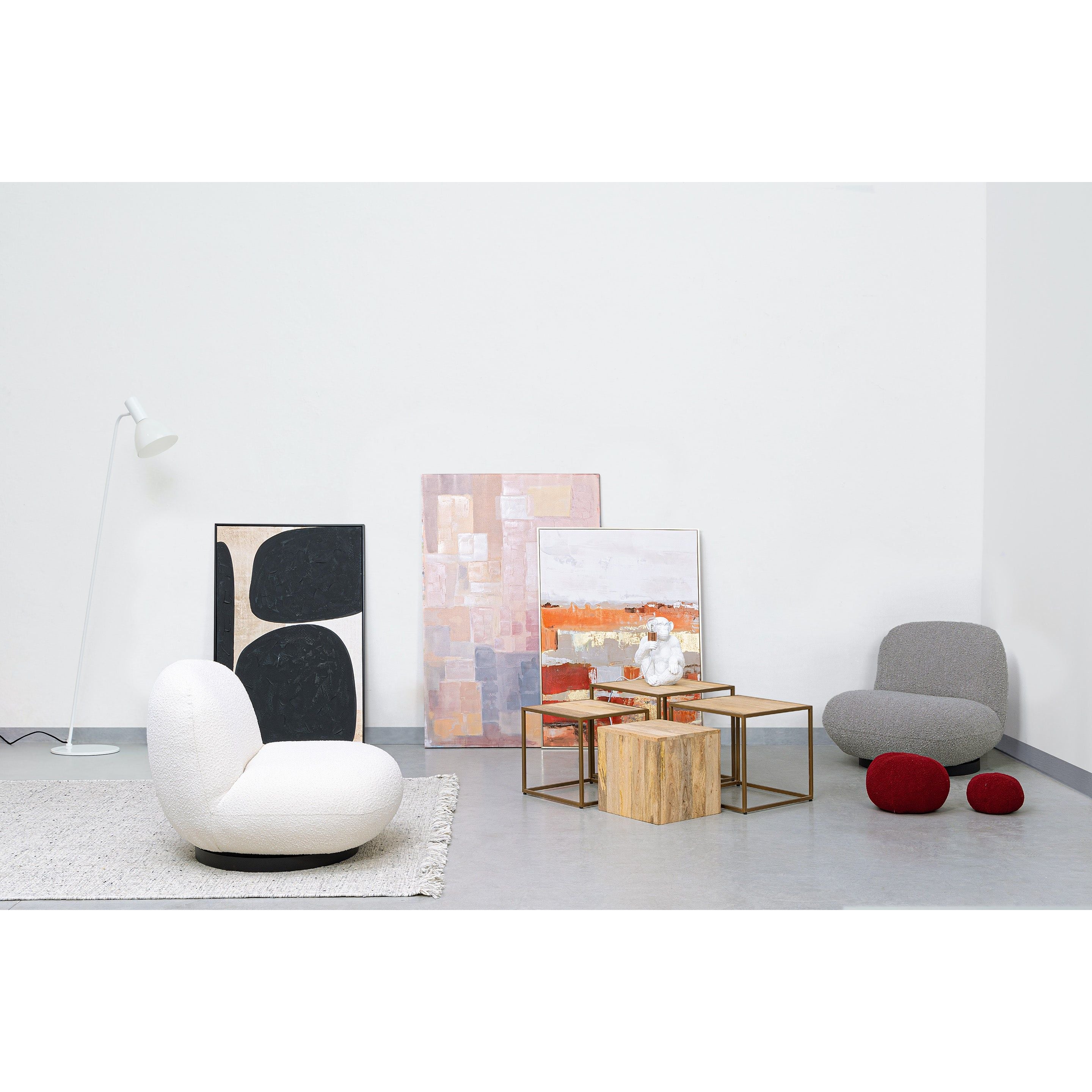 LARGOT fotelis, baltos spalvos, boucle