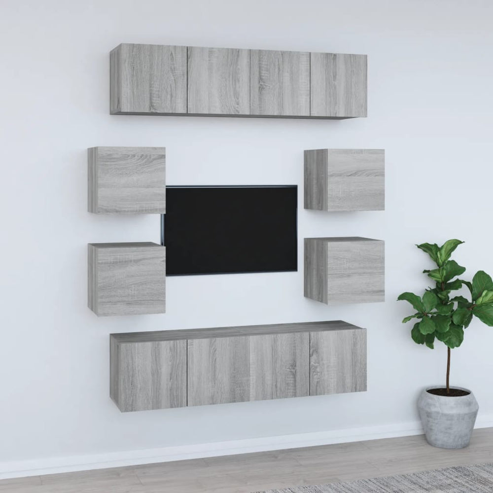 TV spintelių komplektas, 8 dalių, pilkas ąžuolo, mediena