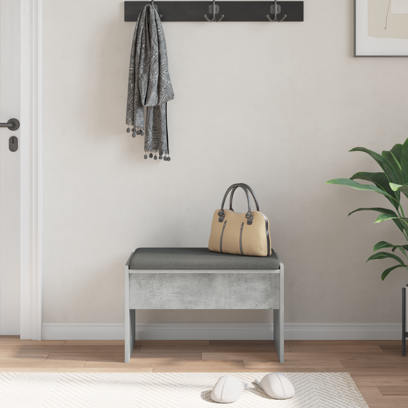Koridoriaus suolas su pagalve Betono pilka 60 x 38 x 46 cm
