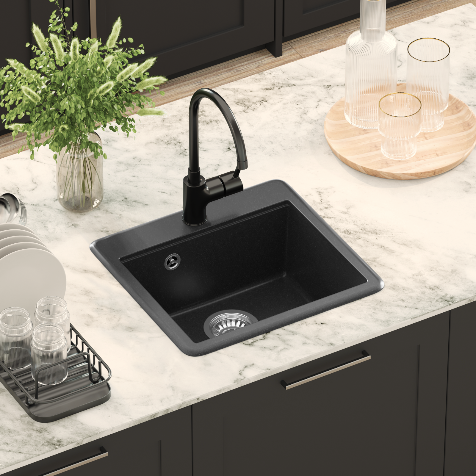 Kriauklė Juoda 470 x 440 mm Granitas