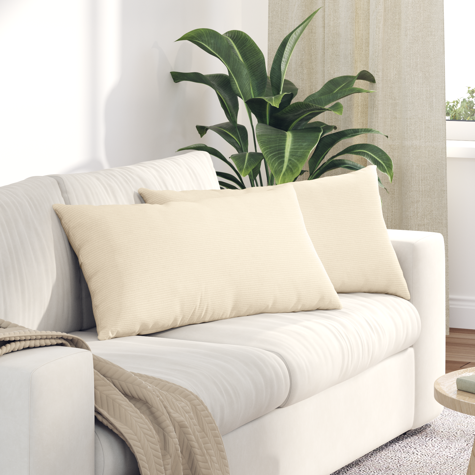 Dīvāna Spilveni 2 gab Krēmkrāsas 80 x 40 cm Korduroja audums