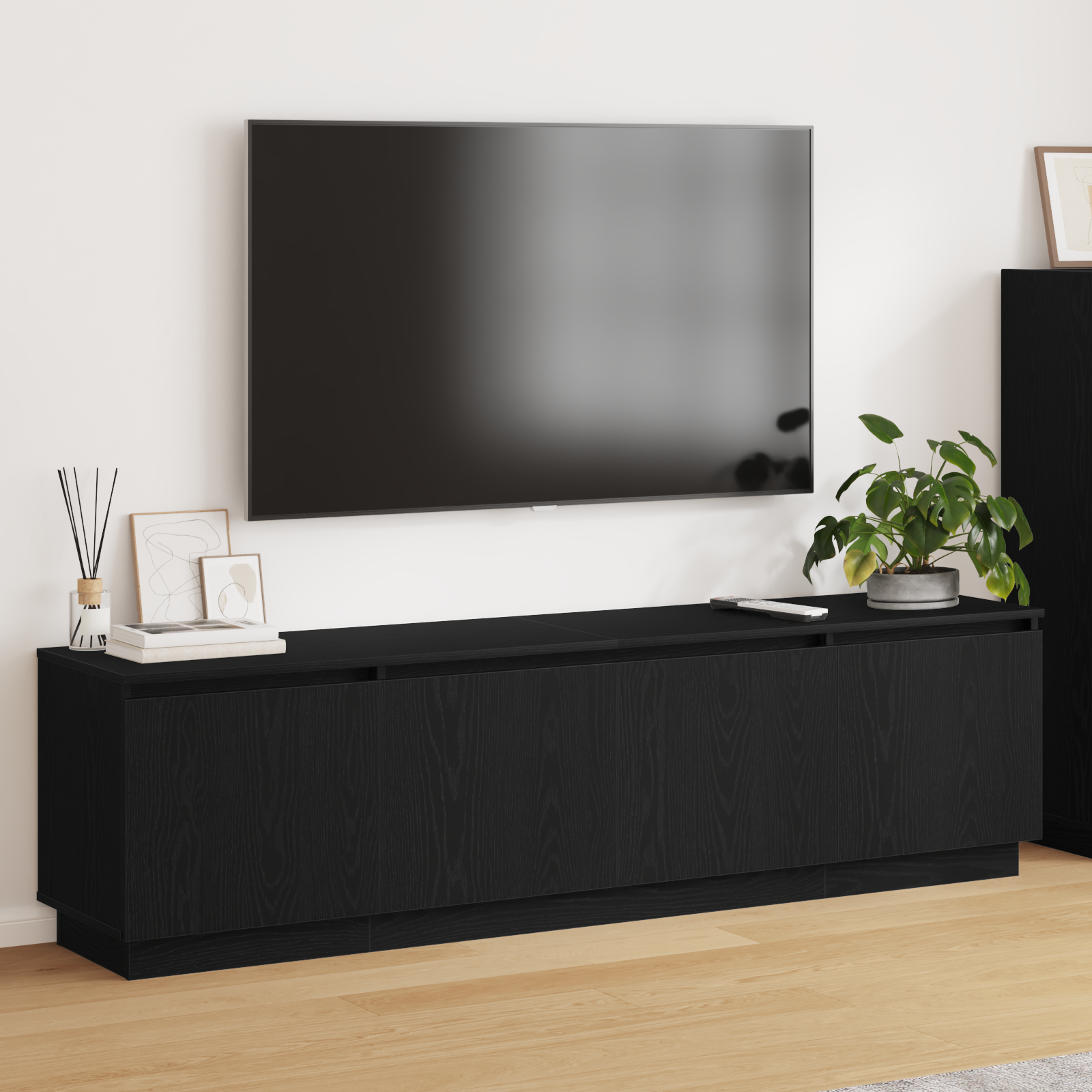 TV skapītis ar LED apgaismojumu melns ozols 180 x 38 x 49 cm