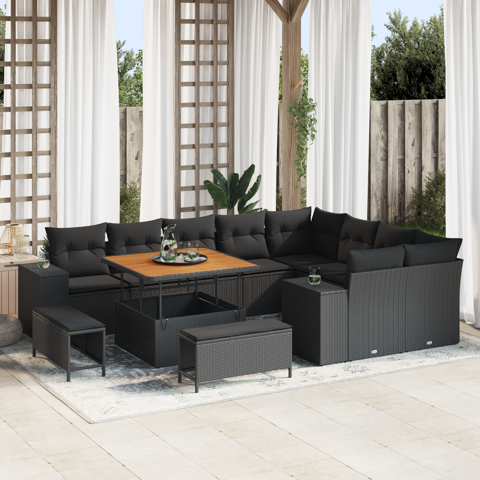 Sodo Sofų Rinkinys su pagalve 12 pcs Juoda 100 x 100 x 71 cm